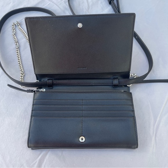 AllSaints Black White Snakeskin Animal Print Leather Crossbody Wallet on Chain - Picture 4 of 17